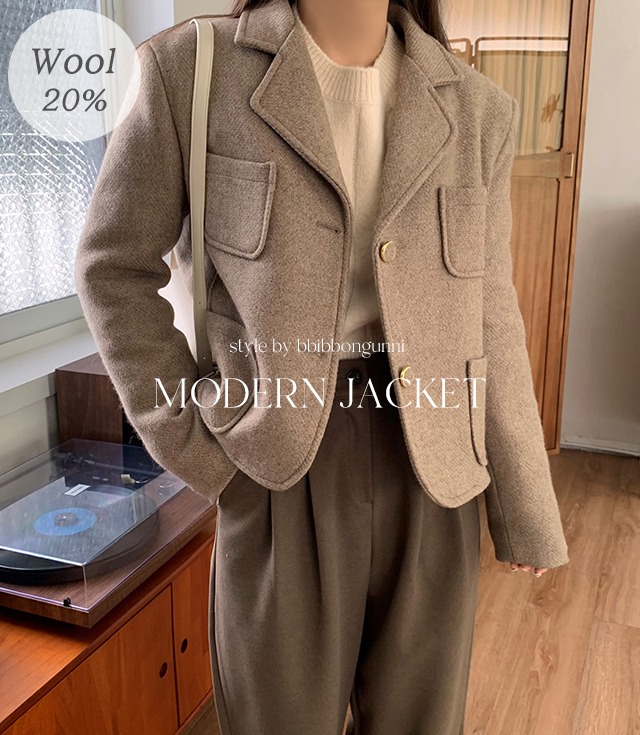 Acrylic quilted jacket (wool 20%, 3 colors) Quilted winter clothing Semi-cropped cropped jacket Winter jacket Wool coat Wool jacket Wool jacket Wool quilted coat Pocket jacket Guest look Commute look Formal Herringbone jacket