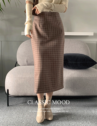 Marilla Checkered Long Skirt (2 colors) High Waist Glam Body Correction Opening Look Office Look Fall Guest Look Skirt Fluffy Cover Four Seasons Skirt Fall Skirt Change of Season Skirt Long Jeans Skirt Slim Fit Feminine Guest Skirt Old Money Look