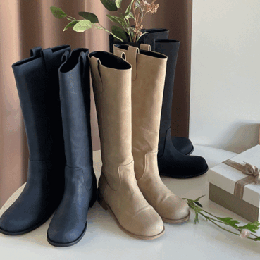 Western suede long boots (3 colors) [Large long boots suede boots medium boots velvet long boots loafers hoop shoes easy-to-foot height classic shoes wedding guest look]